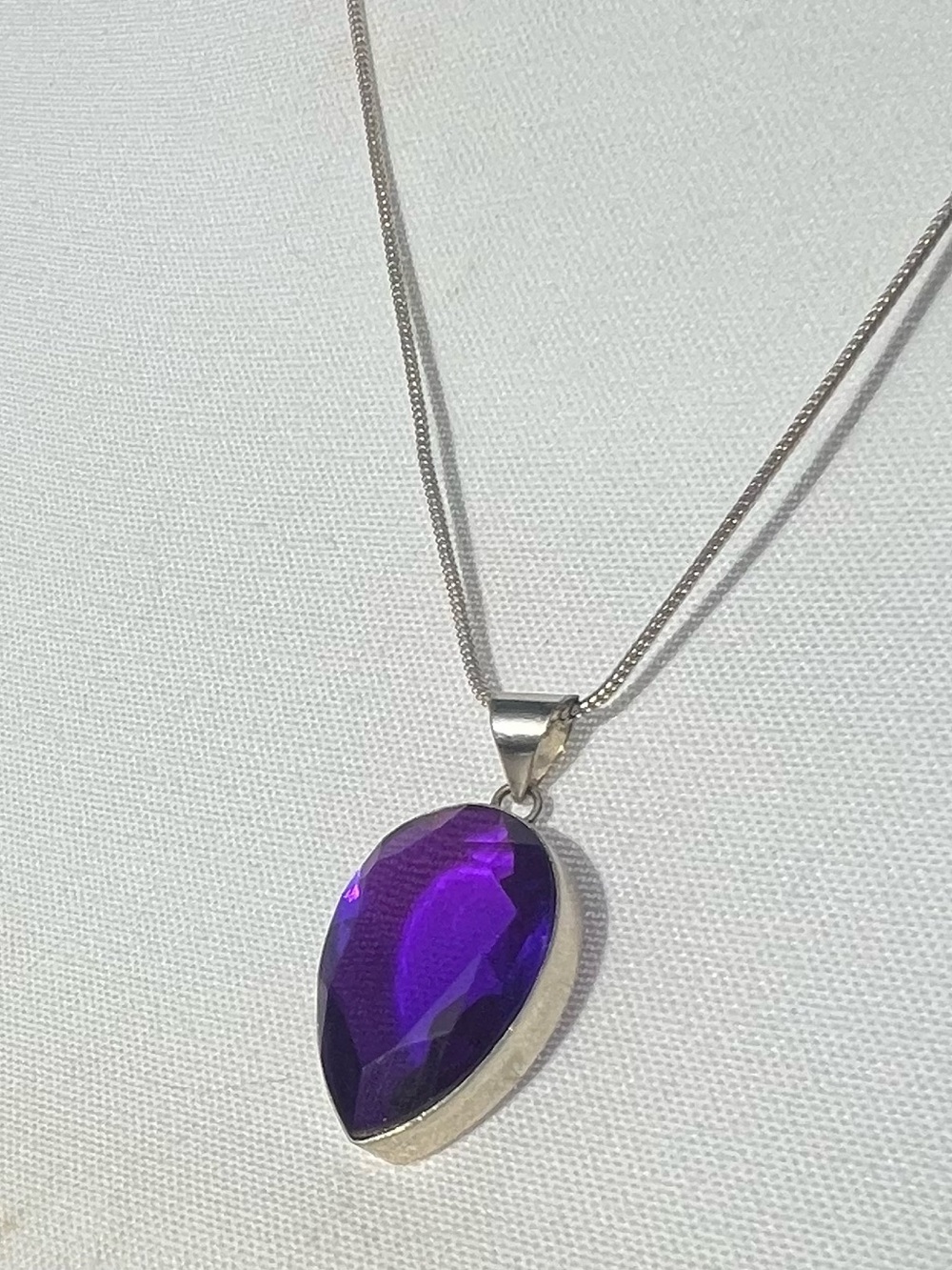 Sterling Silver Teardrop Pendant Necklace with Deep Purple Crystal